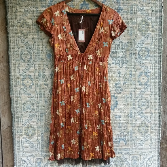 Free People Dresses & Skirts - 🌾Free People Silk Floral Dress Tulle Lining 6 🌾